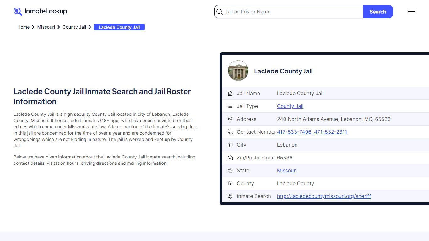 Laclede County Jail Inmate Search and Jail Roster Information